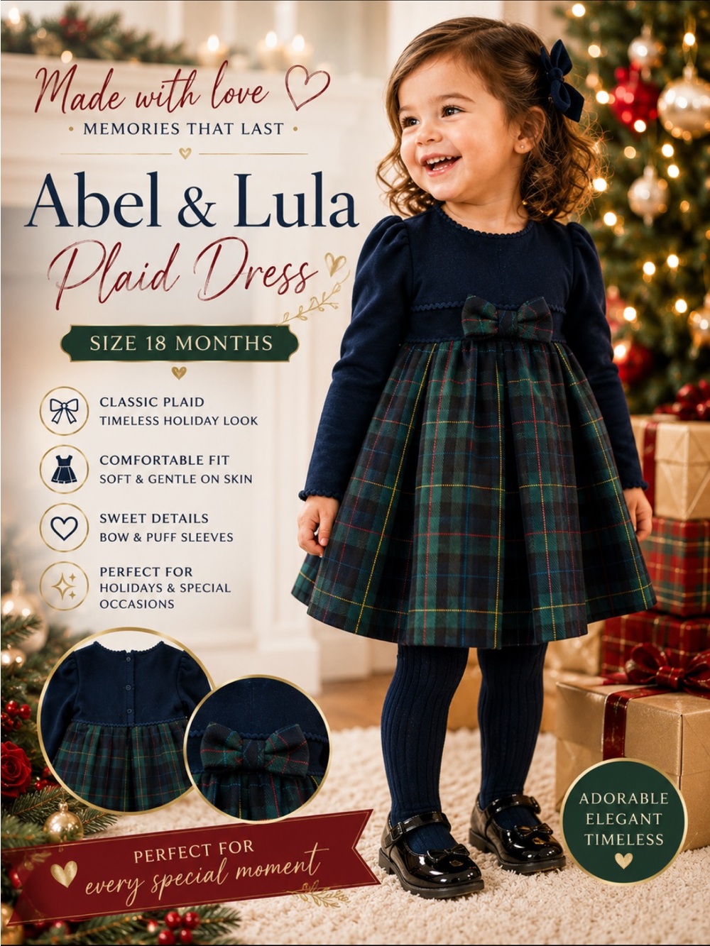 Abel & Lula Navy and Green Plaid Holiday Dress for Toddlers